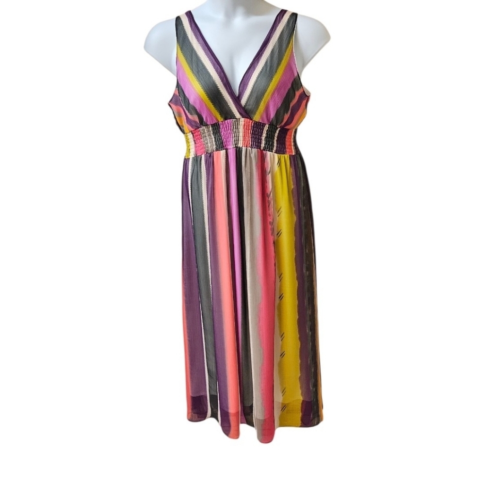 Chaundry KC XL Multicolor Sheer Stripe V-Neck Maxi - Picture 2 of 16